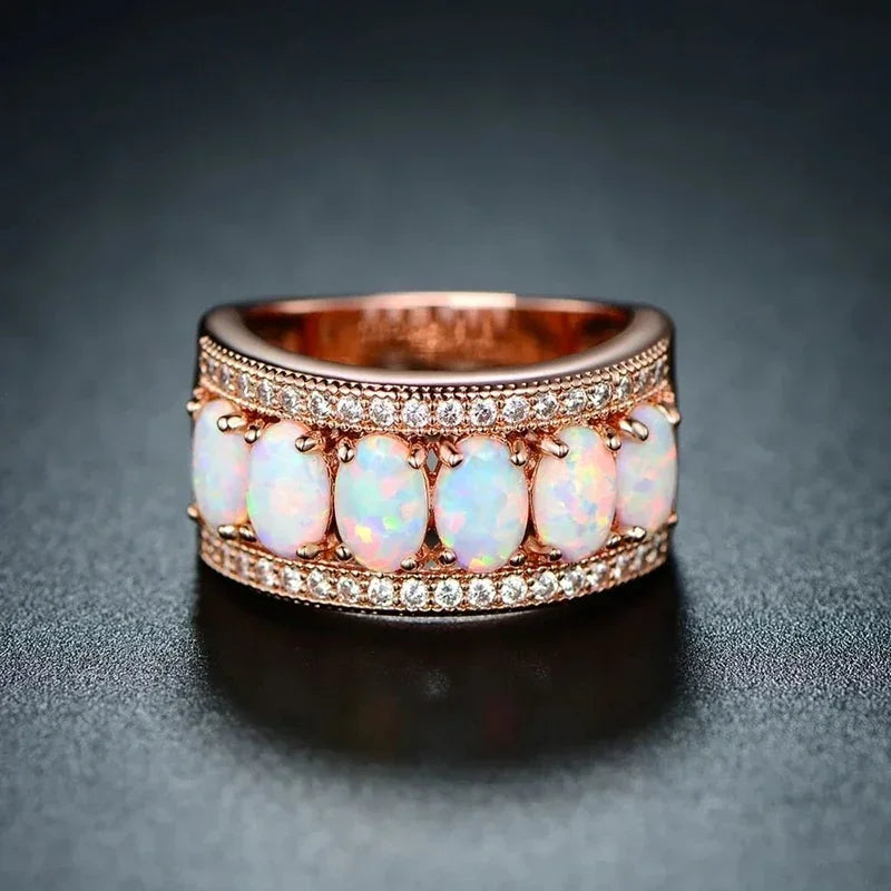 Huitan Imitation Opal Ring – Women's Fashion Wedding Band