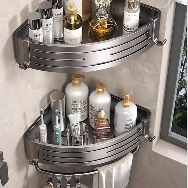 No-Drill Adhesive Bathroom Shelf & Towel Rack | Metal Wall Mount