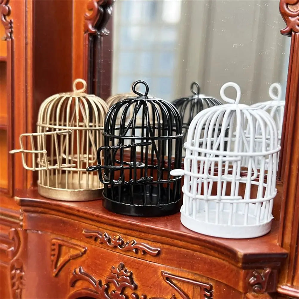 Miniature Metal Bird Cage Ornament – 1:12 Dollhouse Décor