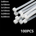 100Pcs White Nylon Self-Locking Cable Ties | Multi-Size Wire Organiser