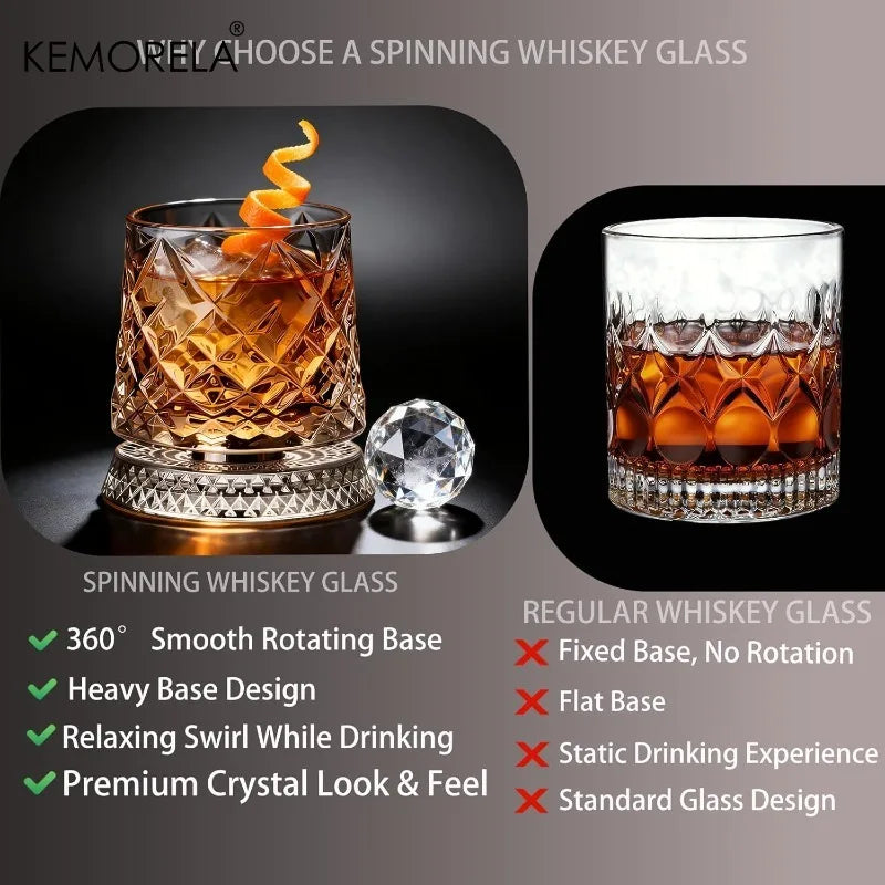 360° Rotating Whisky Glass – Crystal Tumbler Gift for Men