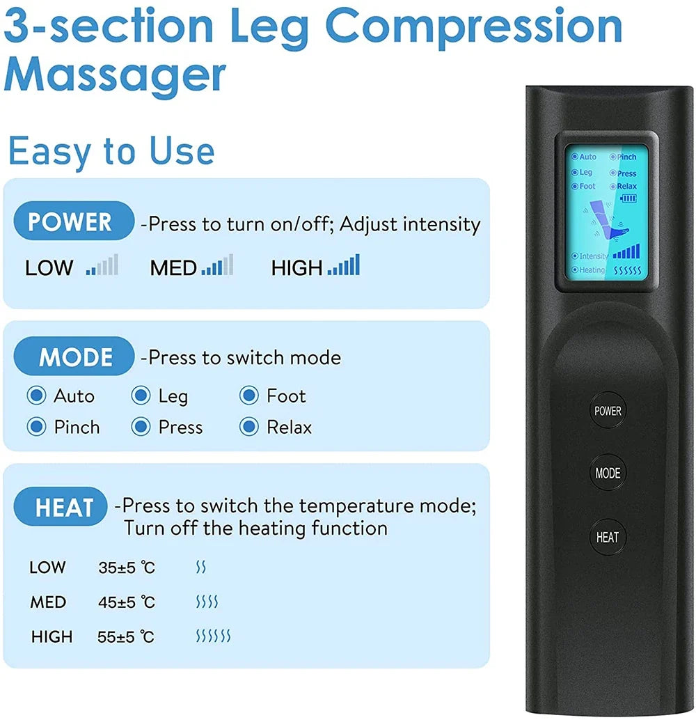 Air Compression Leg Massager | 6 Modes, Heat & Lymph Recovery