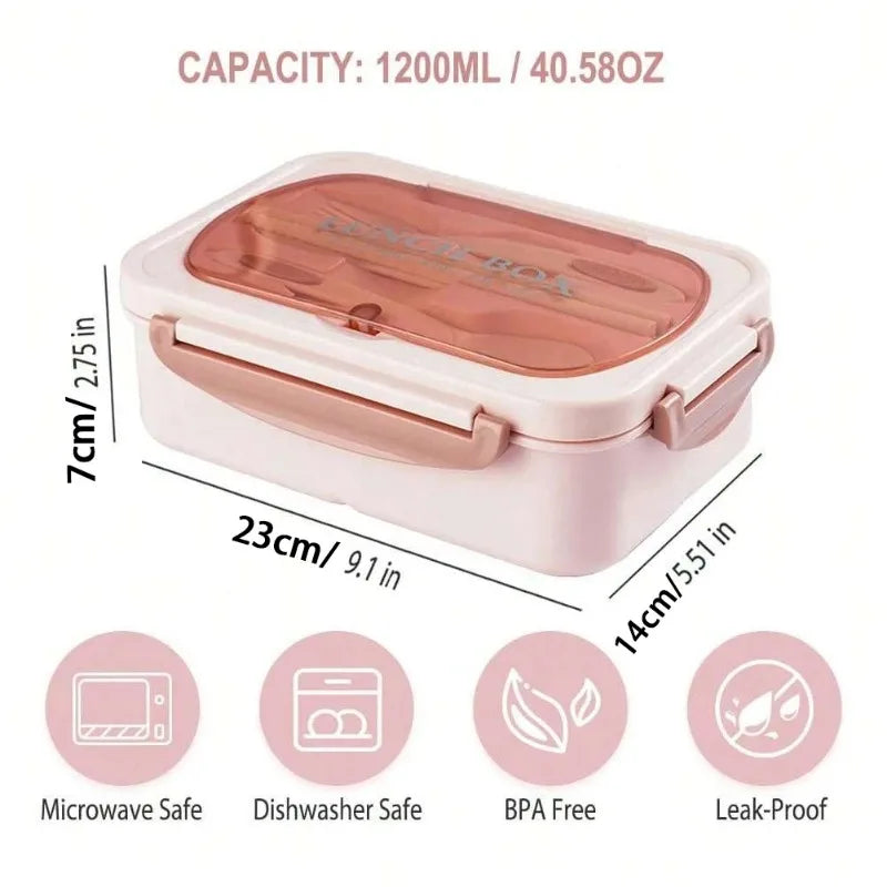 3-Compartment Bento Lunch Box with Built-In Utensils
