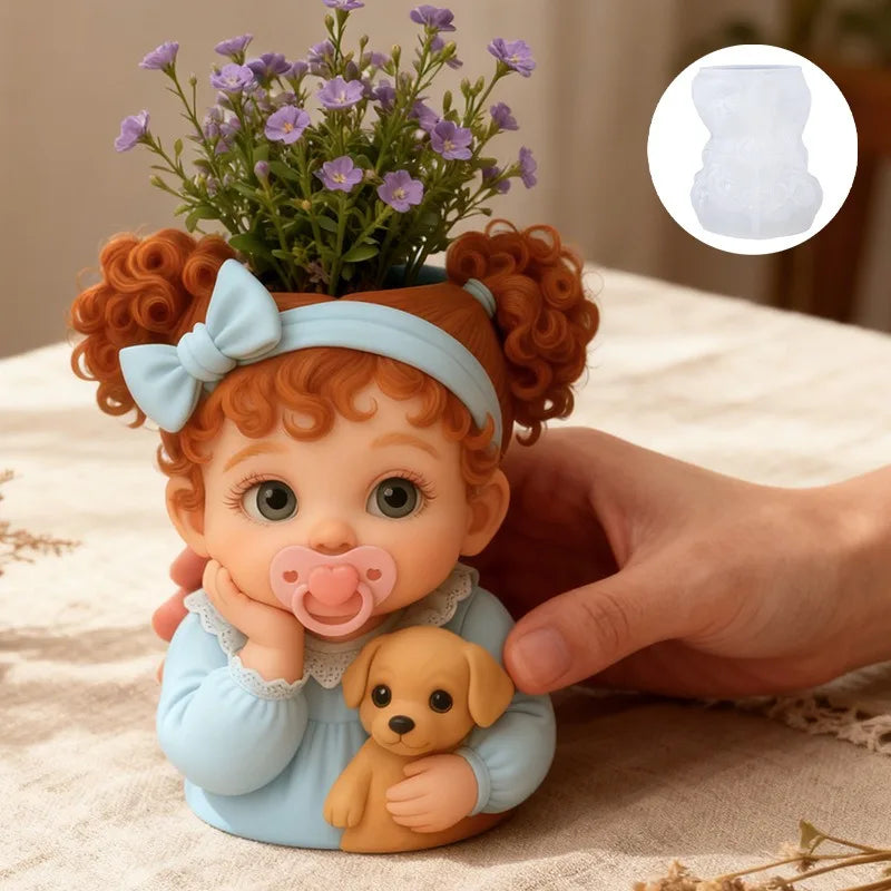 3D Cute Baby Dog Silicone Mold DIY Resin Vase Gypsum Pot Candle