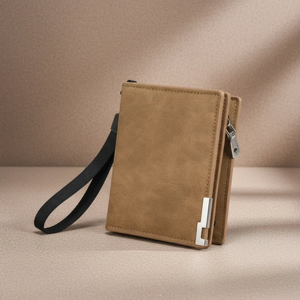 Men's Retro Short PU Leather Wallet | Snap & Zipper