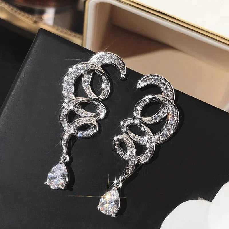 Huitan Ribbon Drop Earrings – Cubic Zirconia Pendant Jewelry