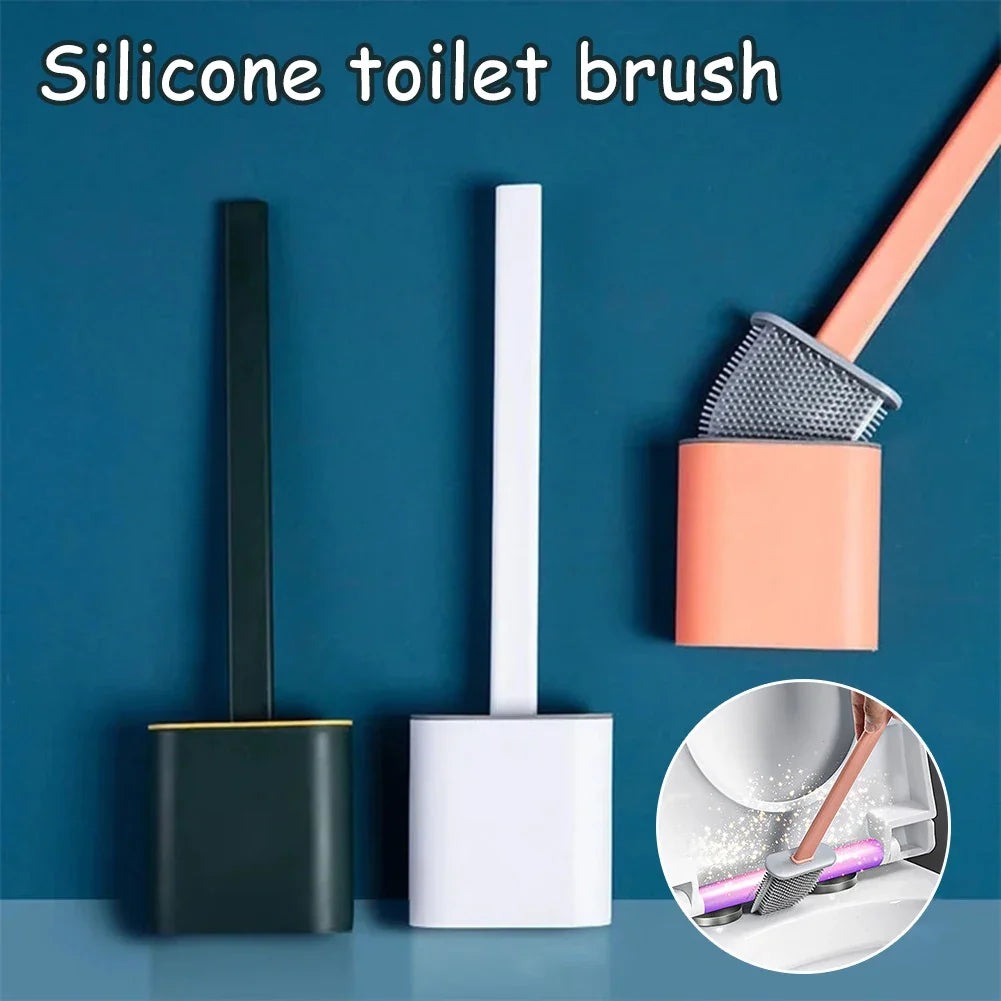 Silicone Toilet Brush & Holder Set – 360° Flexible Long Handle