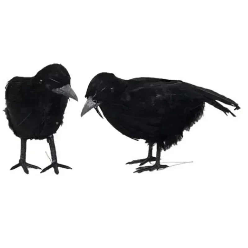 Realistic Black Crow Decoy | Feathered Bird Repellent & Decor