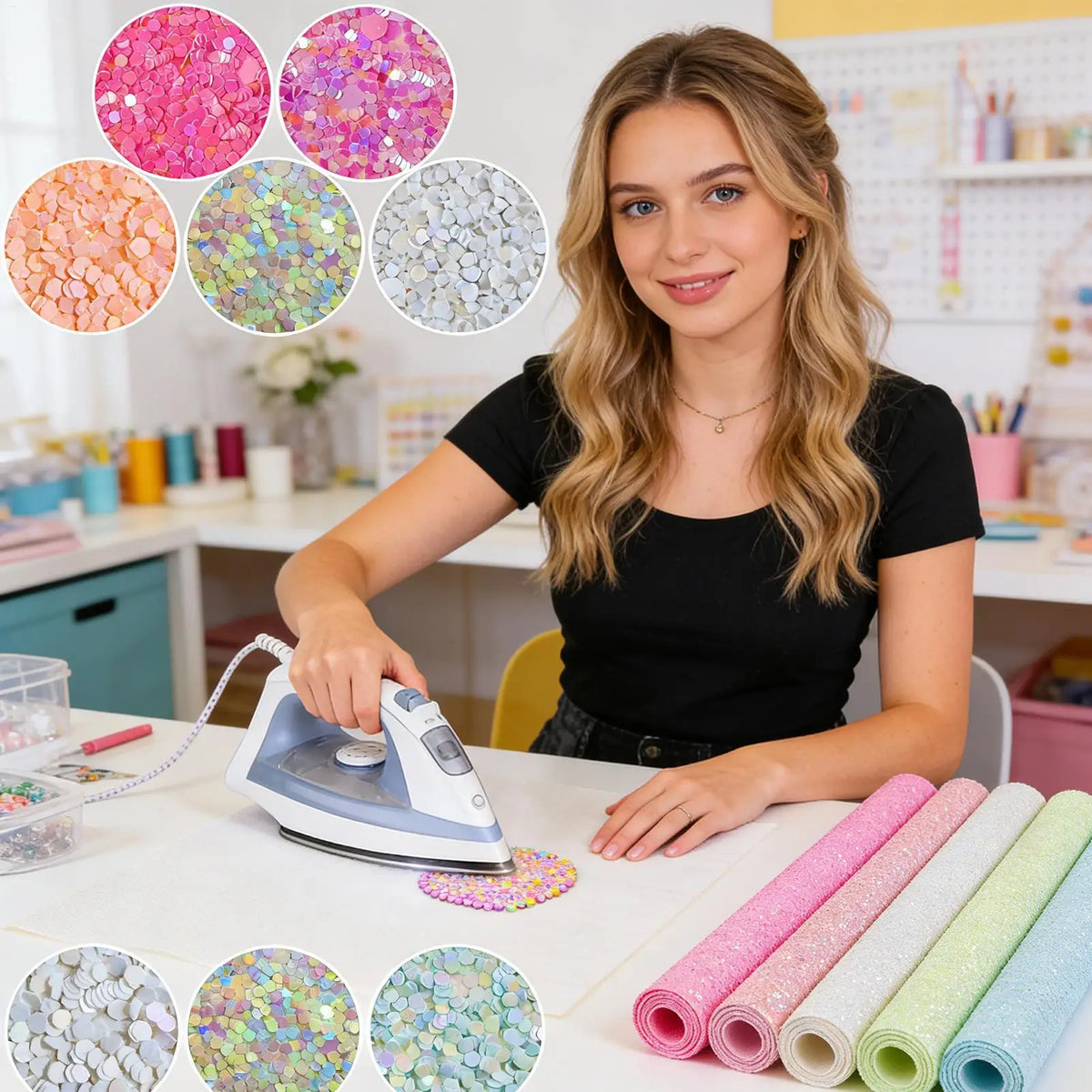 A4 Glitter Sequin Sheets 8-Pack | Iron-On Craft Fabric