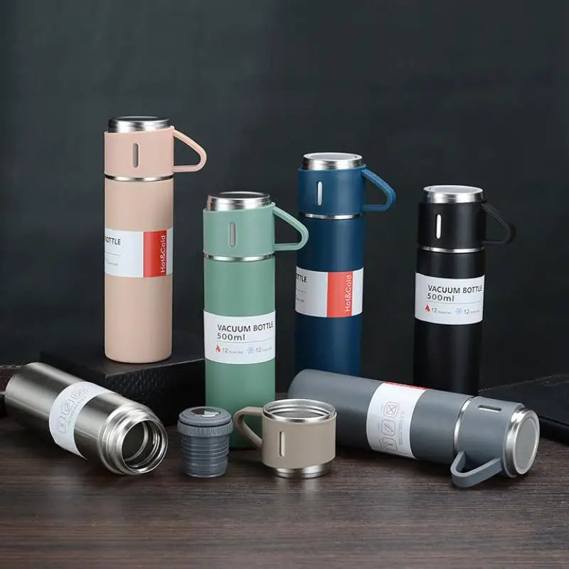 One Cup Three Lid Thermos 304 Stainless Steel Handle Men's Women's