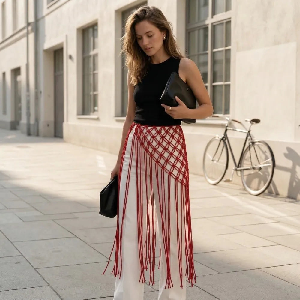 Handwoven Tassel Waist Belt – Boho Ethnic Cotton Women's Belt
