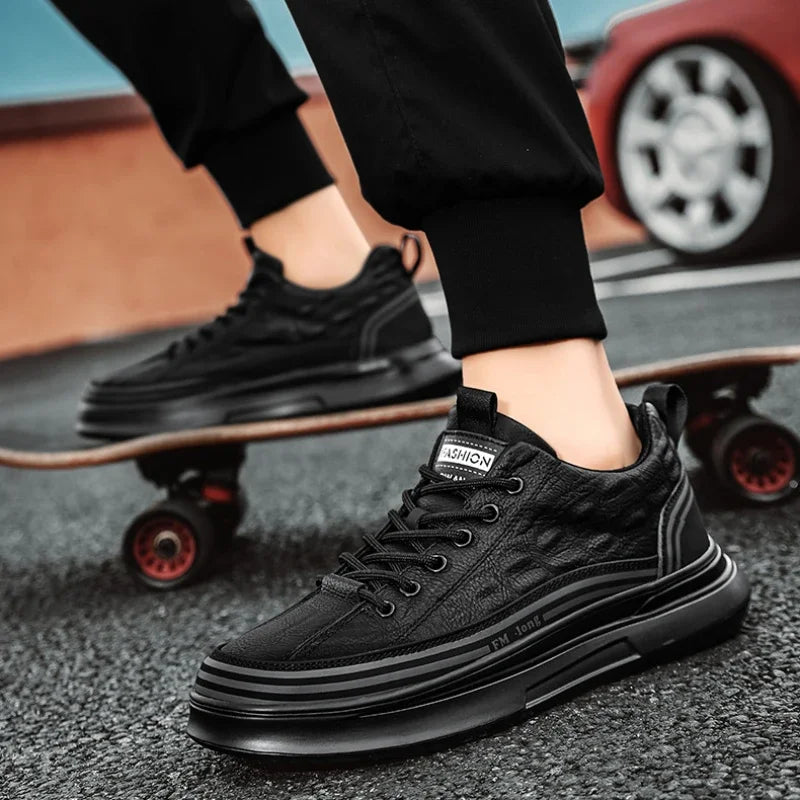 YBQJOO Men's Black Platform Sneakers – Casual Lace-Up Shoes