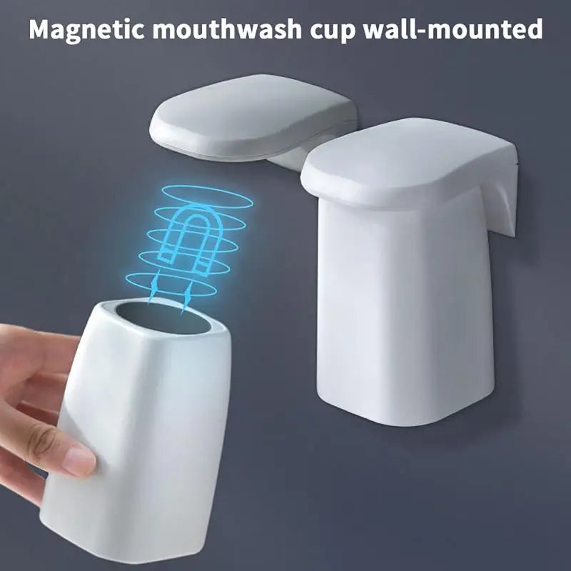 Japanese Minimalist Magnetic Mouthwash Cup Wall Mounted Toothbrush
