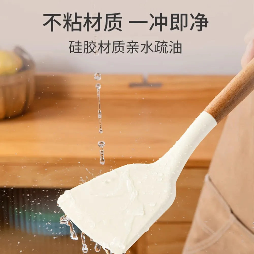 Silicone Kitchen Utensil Set – Wooden Handle Cooking Tools