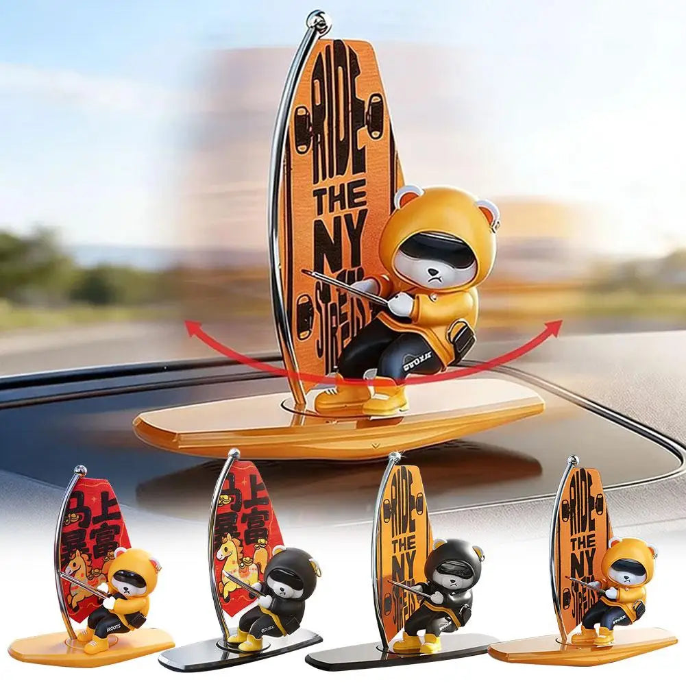 Creative Car Ornaments Surfing Bears Swinging Rotating Cartoon