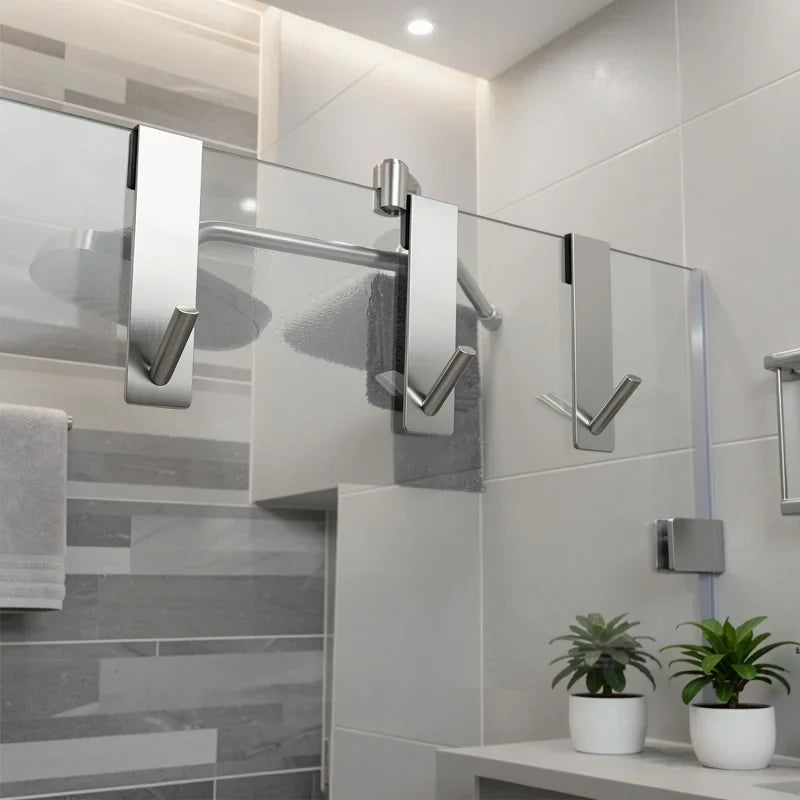 Stainless Steel Shower Door Towel Rack & Robe Hook – Brushed