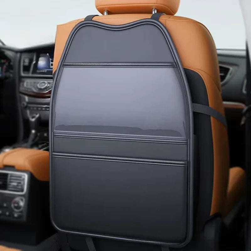 PU Leather Car Seat Back Protector with Pockets & Tablet Holder