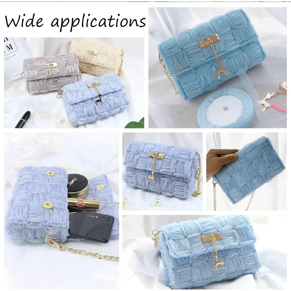 DIY Crochet Bag Kit – Mesh Canvas, Ribbon & Knitting Needles