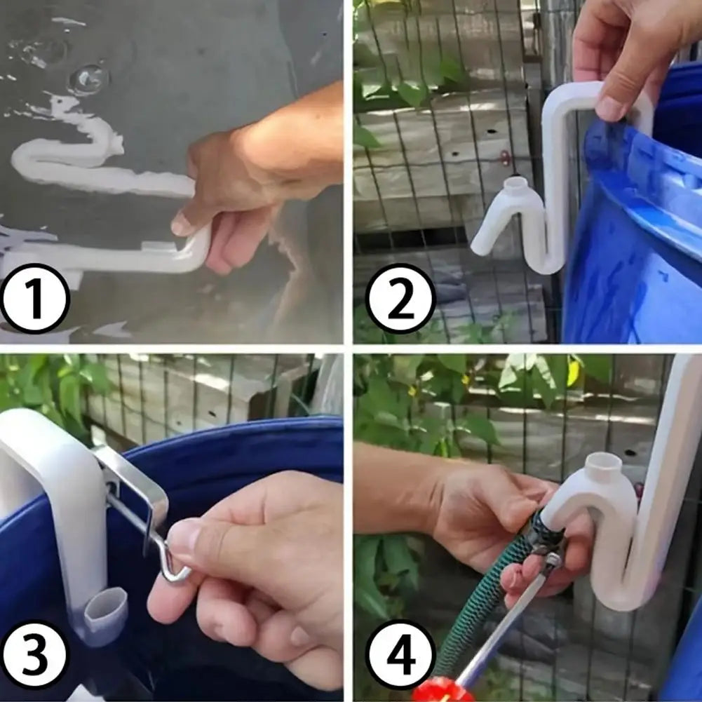 Self-Priming Siphon Overflow Pipe for Rainwater Buckets