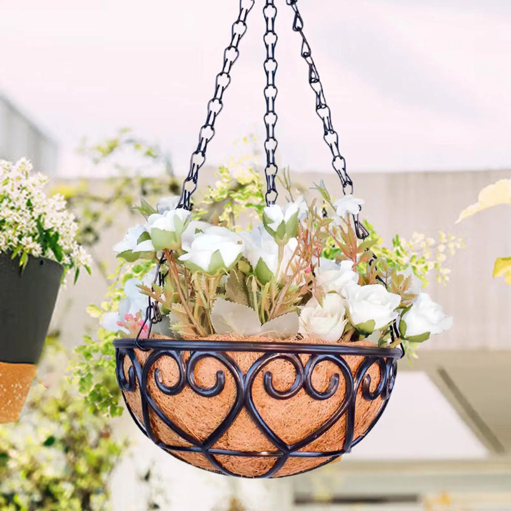 Resin Hanging Flower Pot with Chain | Outdoor Planter Basket