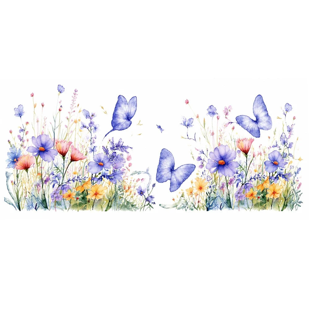 UV DTF Butterfly Flower Sticker | Waterproof Rub-On Cup Decal
