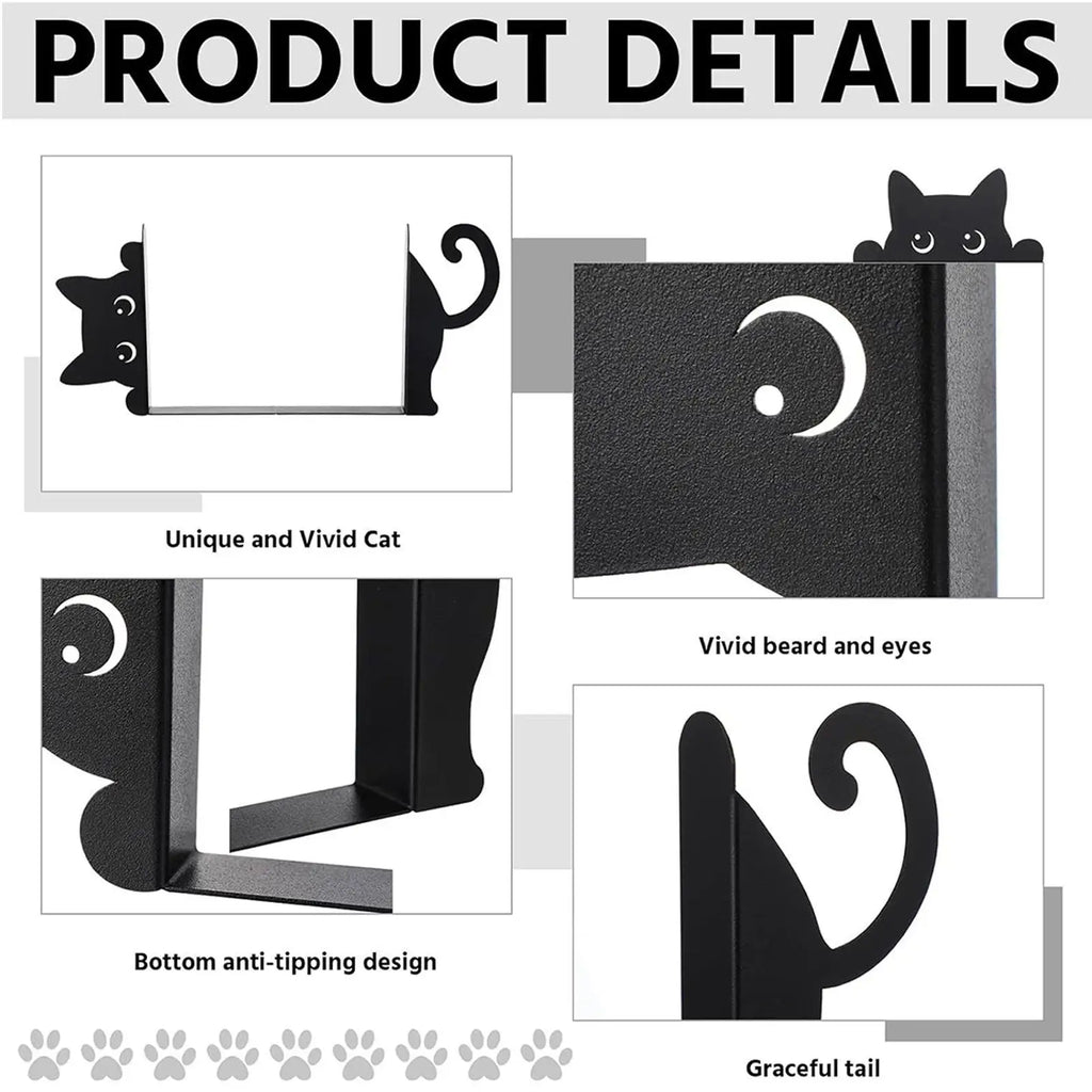 Cat Bookends Set of 2 – Iron Metal Shelf & Desk Organizer
