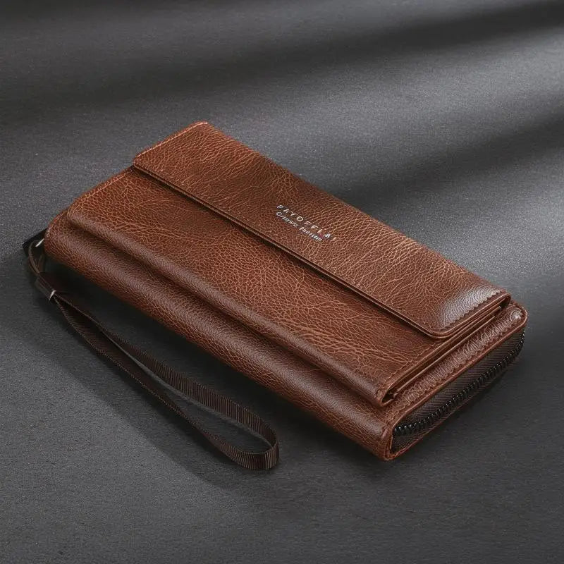 Men's PU Long Wallet Zipper Clutch – Card Slots & Phone Bag