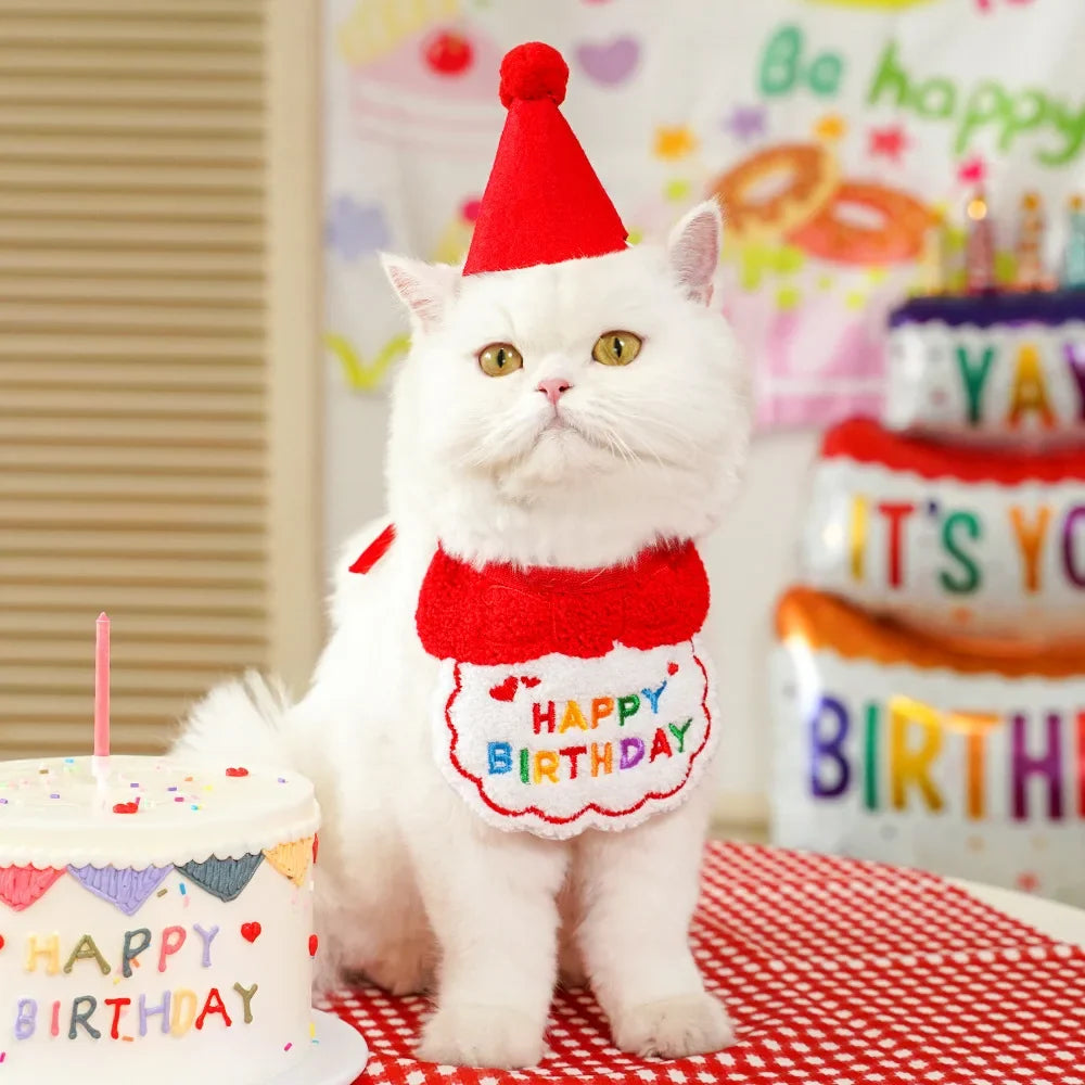 Pet Dog Cat Birthday Dress Bib Party Supplies Saliva Towel Felt Hat
