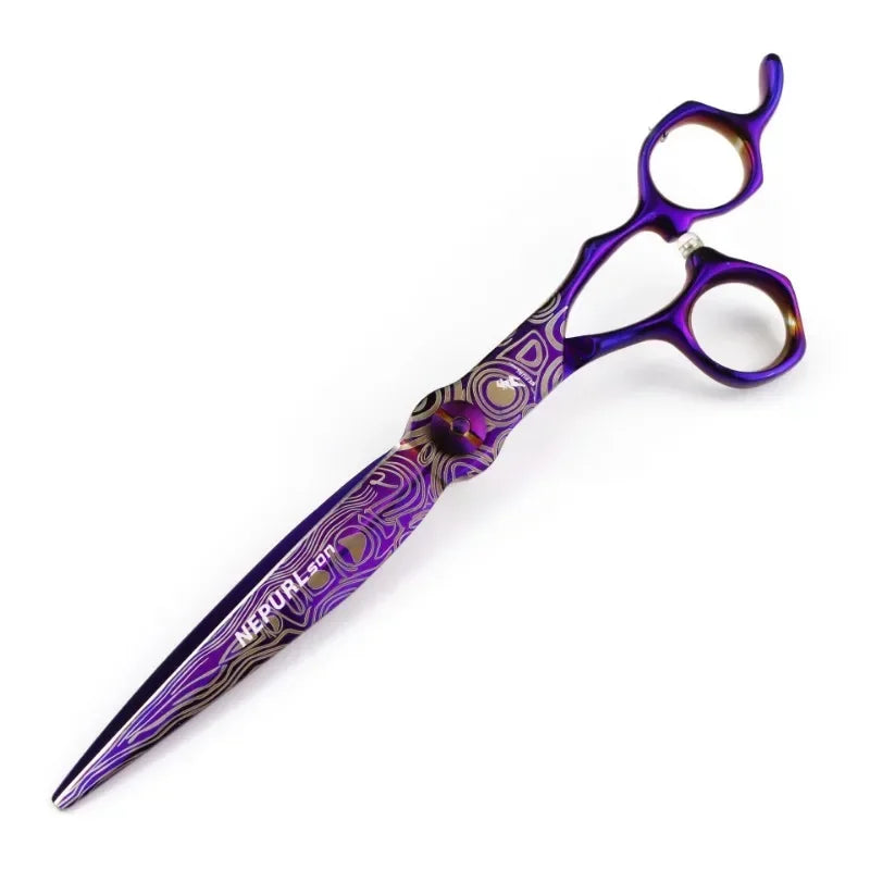 7-Inch Purple Damascus Hair Thinning Shears | Pro Barber Scissors