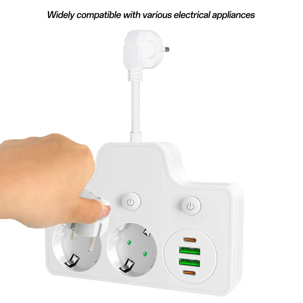 6-in-1 Wall Power Strip – 2 AC Outlets & 4 USB Ports, 2500W