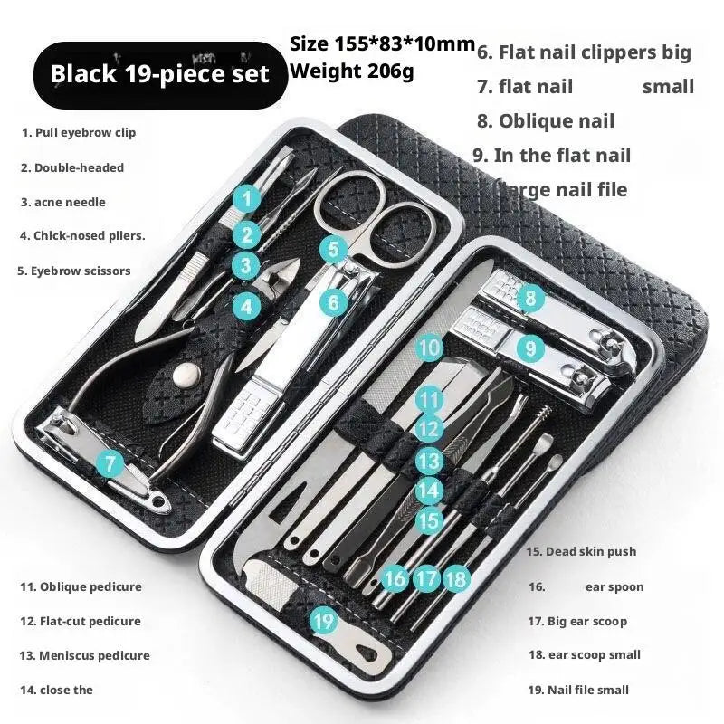 19-Piece Manicure Pedicure Set – Stainless Steel Nail Kit