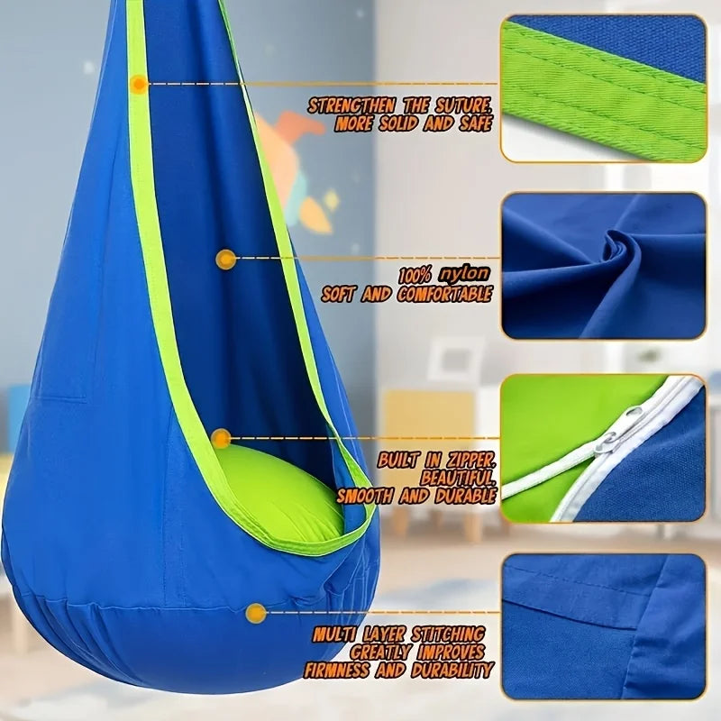 Hanging Hammock Chair – Indoor/Outdoor Swing with Pillow & Pocket