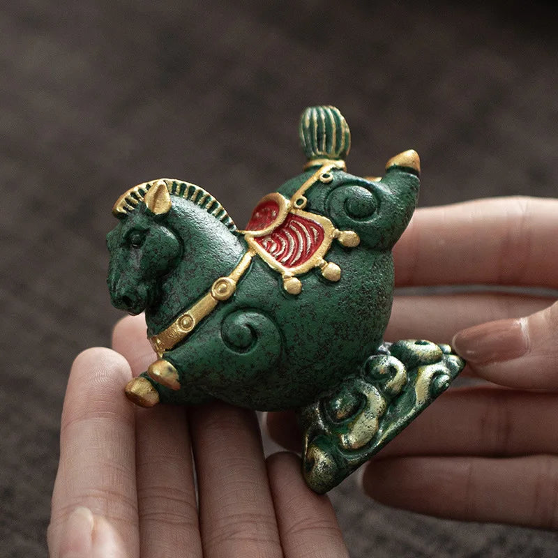 Flying Horse Green Sandstone Tea Pet Figurine | Luck & Wealth