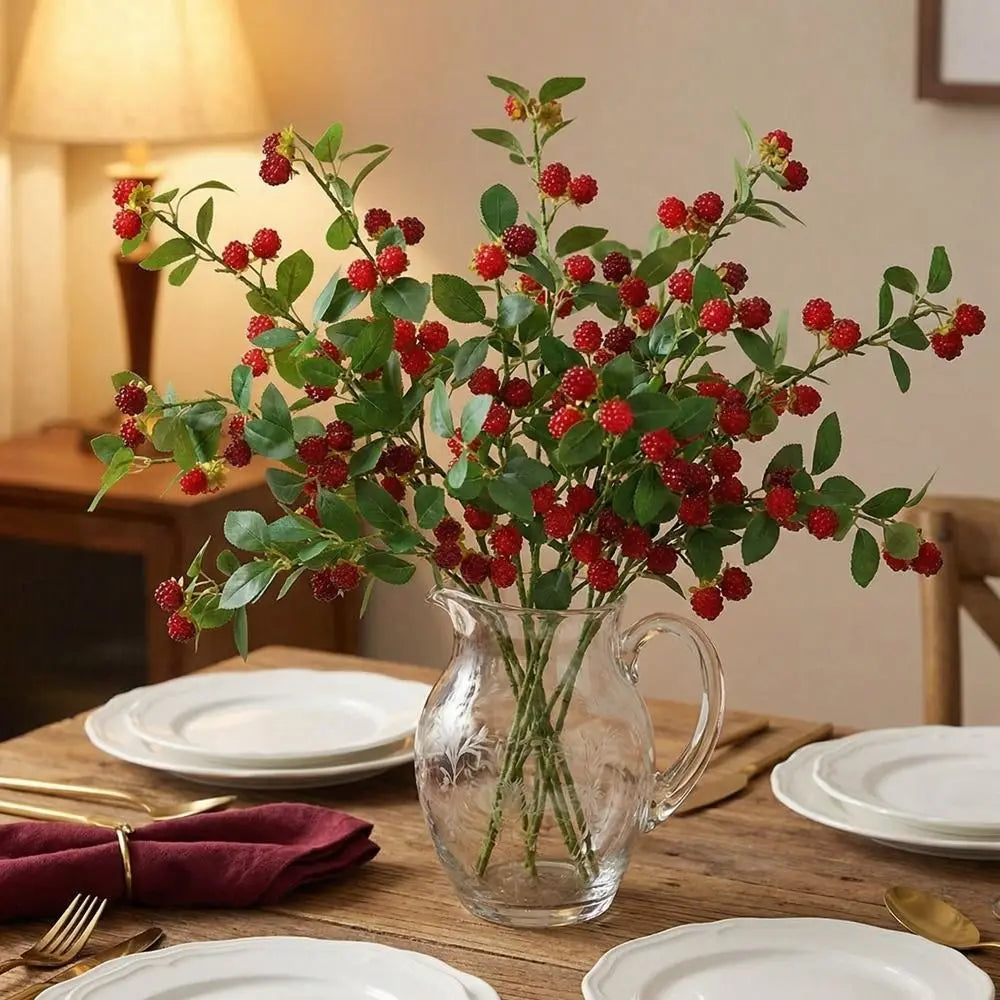 Realistic Artificial Raspberry Branch | Faux Fruit Décor 65cm
