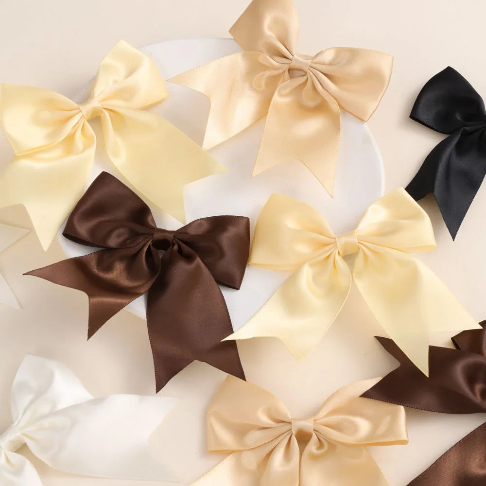 Bohemian Solid Satin Bow Hair Clips Fashionable Accessories Women