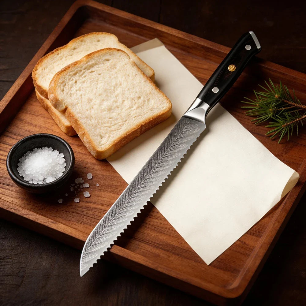 XITUO 8" Serrated Bread Knife – Damascus Steel Laser Blade