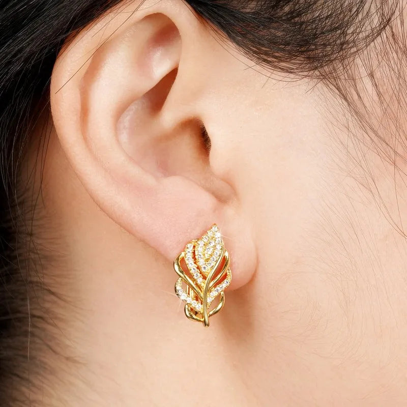 Huitan Gold Leaf Hoop Earrings | Cubic Zirconia Women's Jewelry