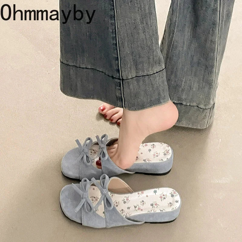 Women's Floral Butterfly-Knot Wedge Slippers | Summer Slides