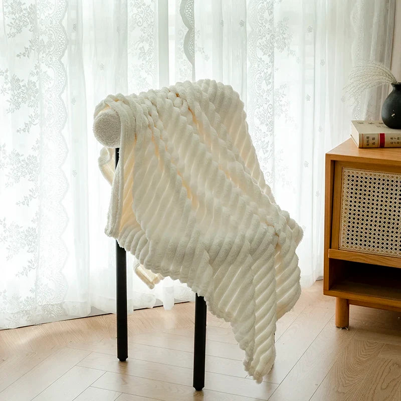 Striped Fleece Throw Blanket – Soft Shaggy Couch & Bed Blanket