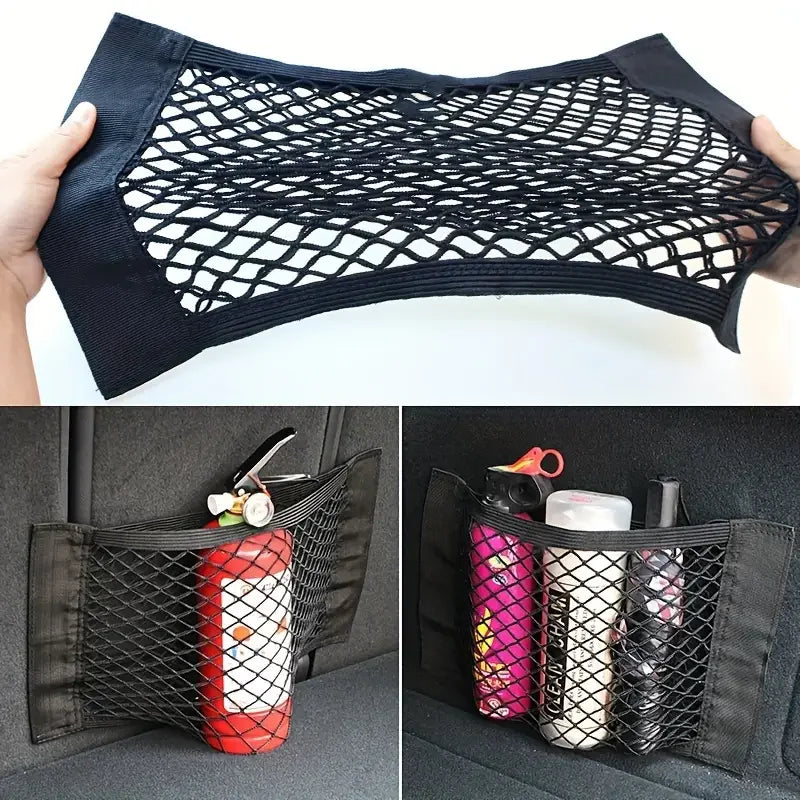Black Mesh Car Trunk Organizer – Double-Layer Storage Box