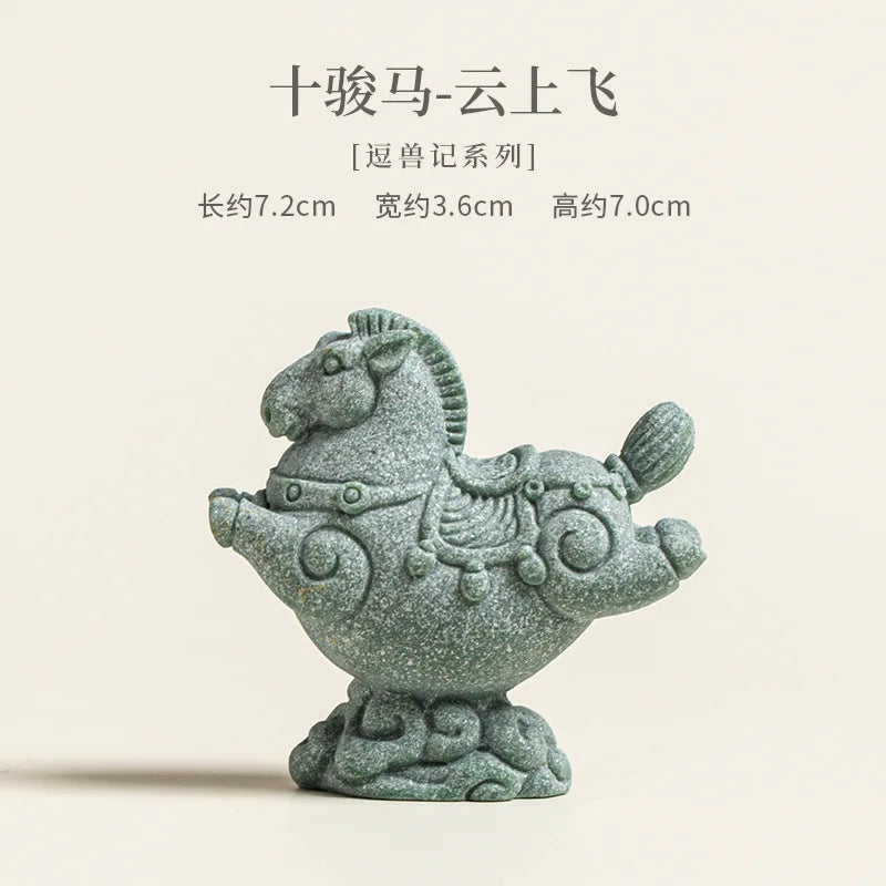 Flying Horse Green Sandstone Tea Pet Figurine | Luck & Wealth
