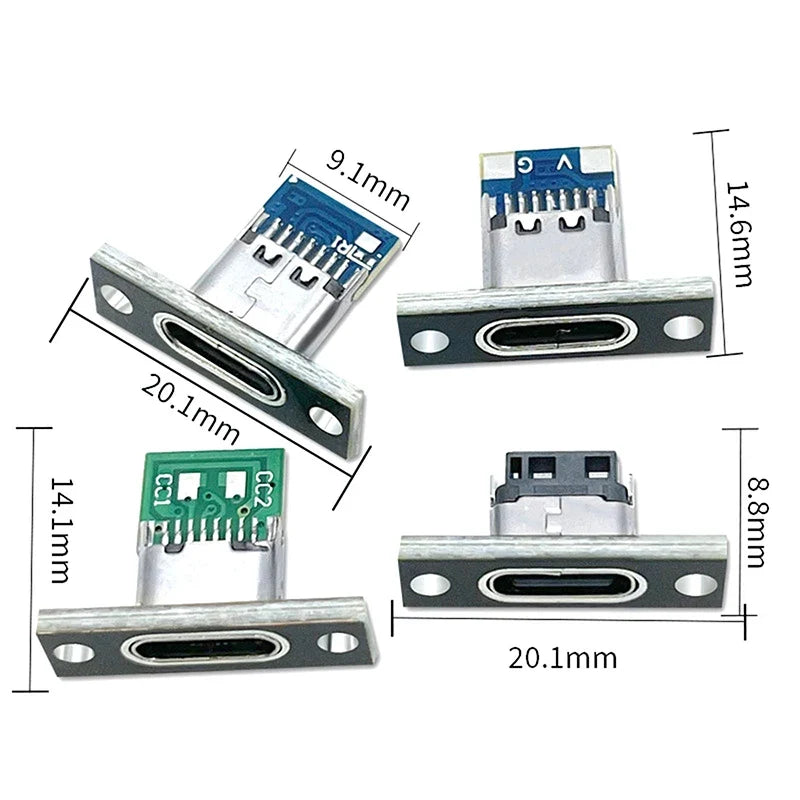 5-Pack USB 3.1 Type-C Female Socket Connector with Screw Plate