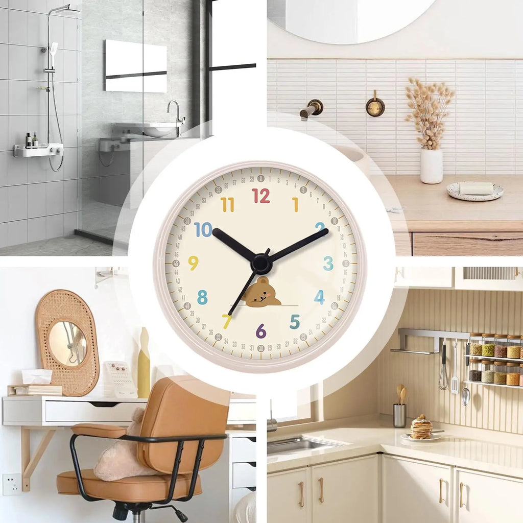 Waterproof Shower Clock Silent Bear Design | Suction Cup