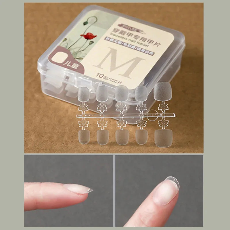 100 Pcs Kids Press-On Fake Nails – Clear Tips for Manicure
