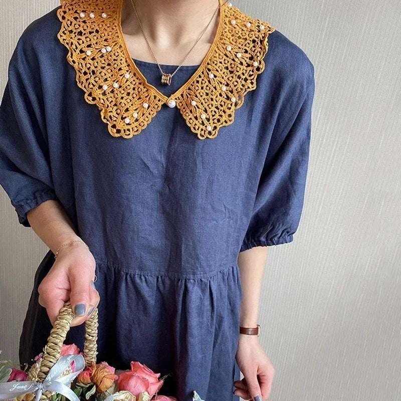 Detachable Lace Doll Collar with Pearl Shoulder Decoration