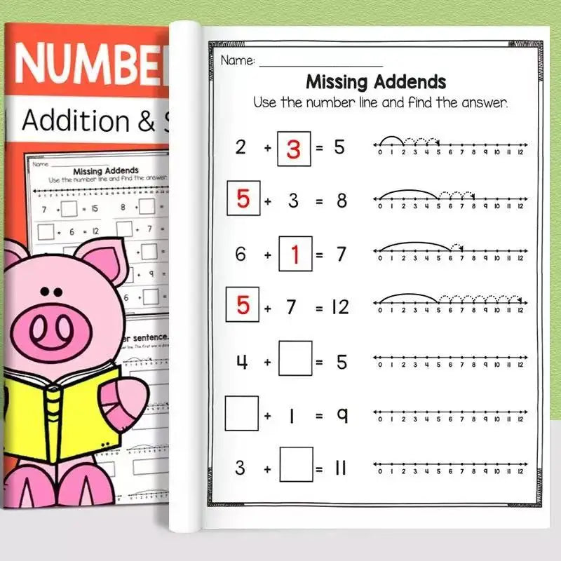 Missing Addends Math Workbook 32 Pages Number Line Addition