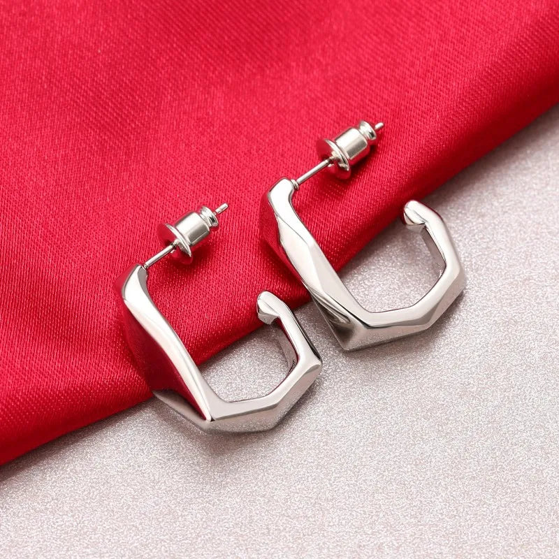 Huitan Silver Irregular Hoop Earrings – Geometric Fashion Jewelry