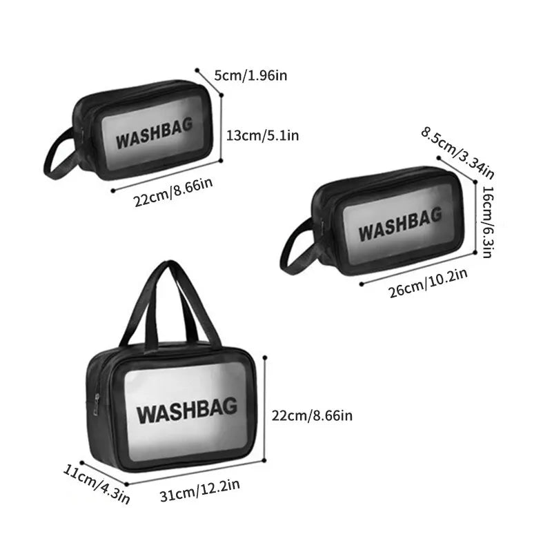 Pu Transparent Three Makeup Toiletries Bag Large Capacity Pvc Semi