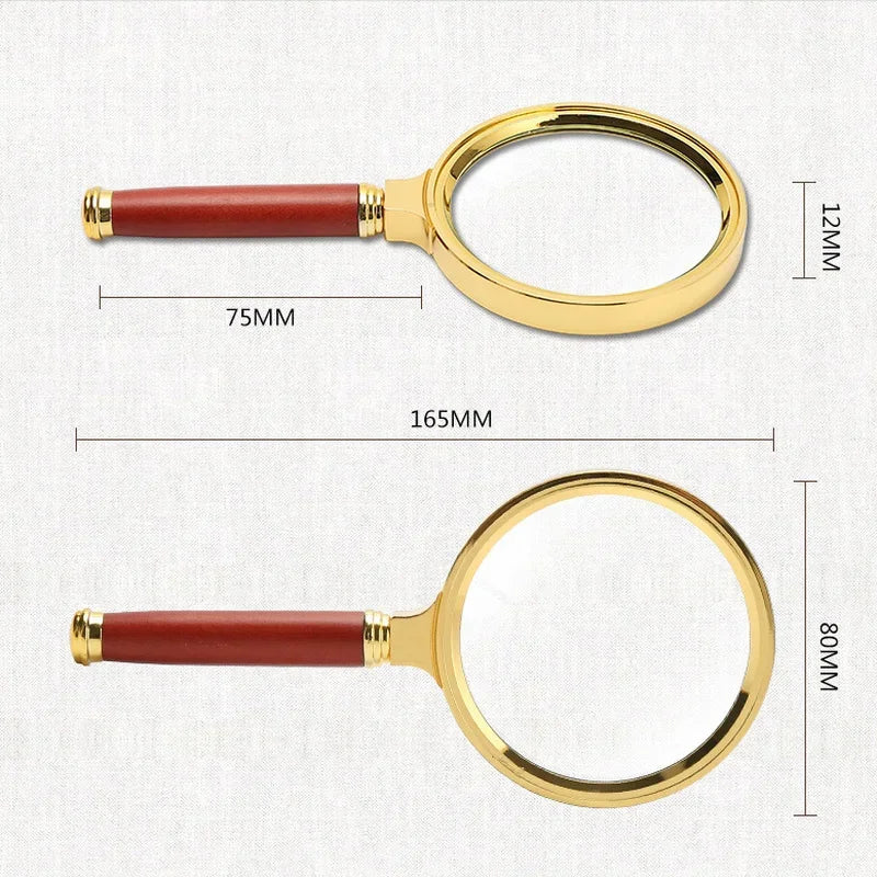 10x Handheld Magnifying Glass – Wood Handle FMC Loupe 60–80mm