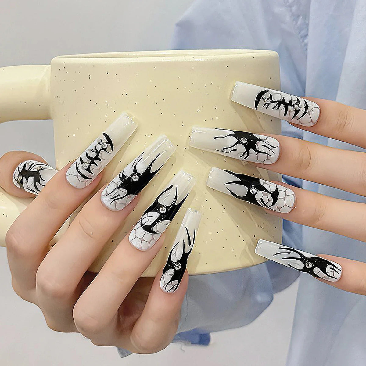 Black Coffin Press-On Nails | Long Ballet Fake Nails Set